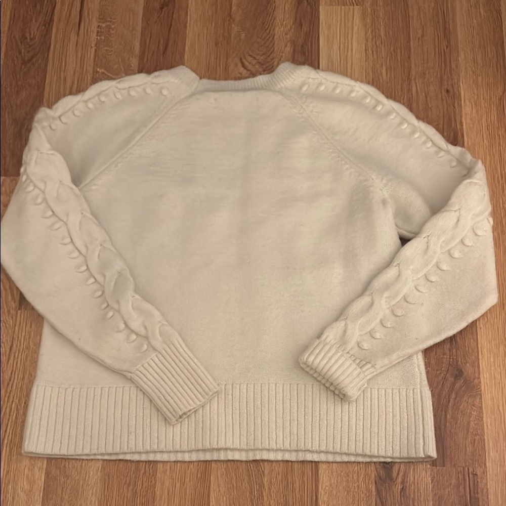 LOFT Cream Cable Knit Crew Neck Sweater - Picture 3 of 3